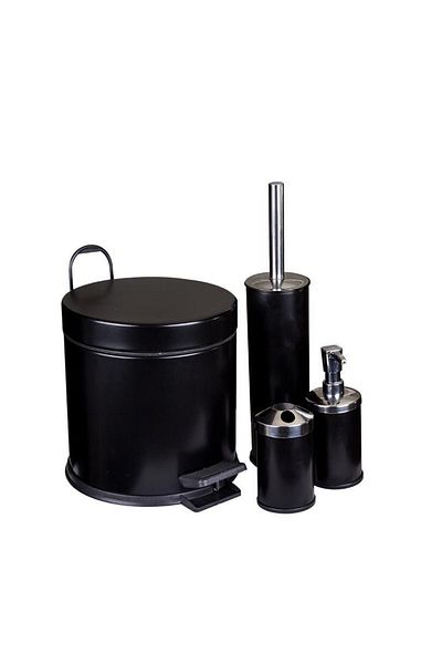 Maxiflow Black Pedal Trash Can+toilet Brush+toothbrush holder+liquid Soap Dispenser Set Black