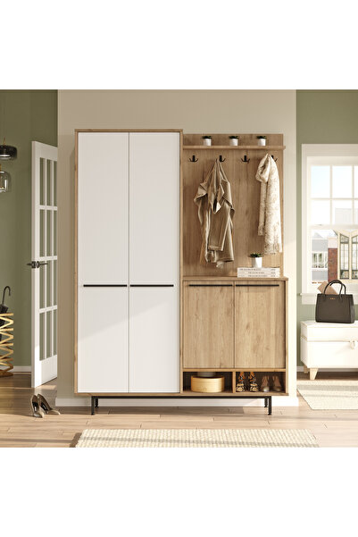 L'occi Concept Living Portmanto Vestiyer Ayakkabılık Metal Ayaklı Sepet-Beyaz...