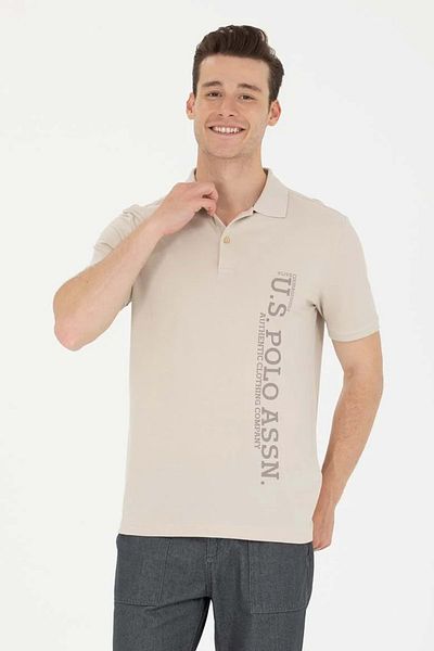 U.S. Polo Assn. U.S. Polo Yaki - Μπλουζάκι με γράμματα στην αριστερή πλευρά - Χρώμα πέτρας - M - ST07534- Χρώμα πέτρας-M