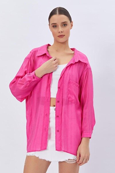 MDZ COLLECTION Fuşya Cepli Oversize Gömlek