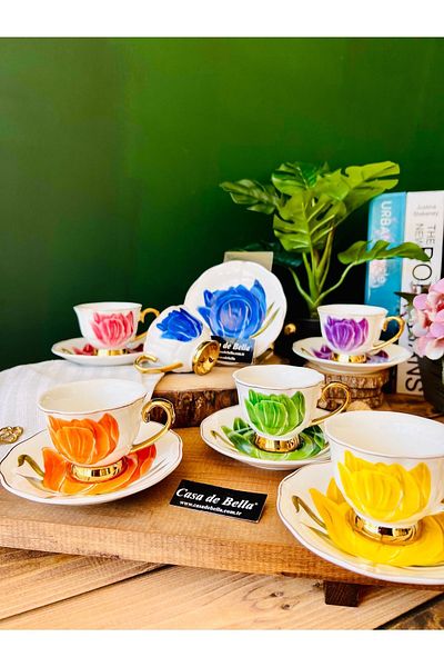 CASA DE BELLA Kroisos 6 Person Luxury Porcelain Cup - Tea and Nescafe Set