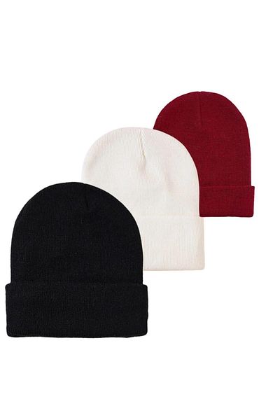 Ritagarcia Unisex Winter Black-white-burgundy Folded Beret Set of 3