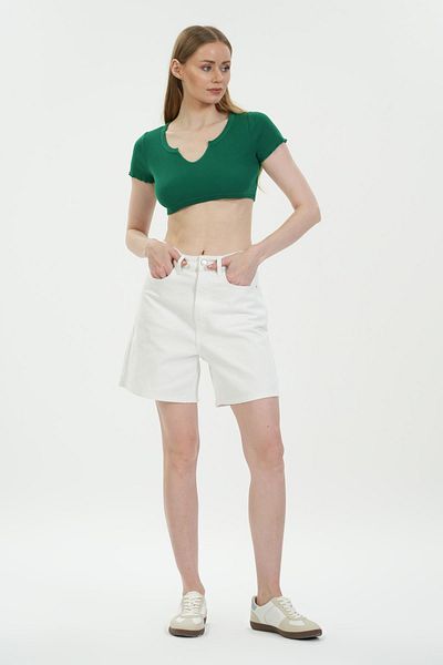CROSS JEANS High Waist White Jean Shorts - Patty Zip C 4534-105