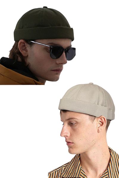 Ritagarcia Adjustable Khaki-beige Retro Skullcap Summer Set of 2