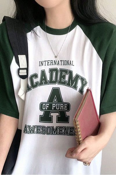 MODAGEN Μπλουζάκι με στάμπα Academy Unisex Green Crew Neck Oversize