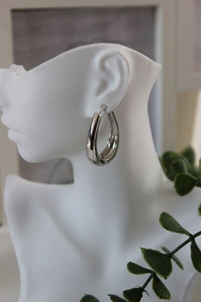 MDZ COLLECTION Oval Halka Küpe Gümüş Rengi