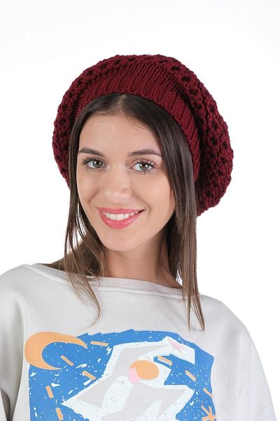 Ritagarcia Women's Burgundy Knitwear Single Layer Painter Beret