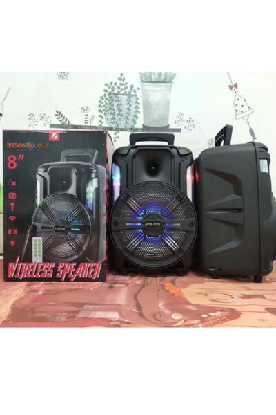 Genel Markalar KTS-1175 Büyük Bluetooth Hoparlör Parti Karaoke Mikrofonlu Ses Bombası 26cm Işıklı 8inç