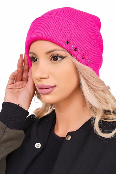 Ritagarcia Beanie de iarnă cu piercing roz neon de damă