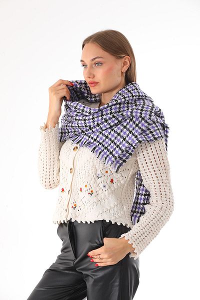 Ritagarcia Eșarfă neagră cu model Houndstooth pentru femei