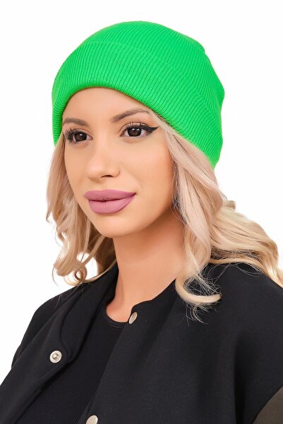 Ritagarcia قبعة نسائية أساسية محبوكة مطوية بلون نيون أخضر عادي