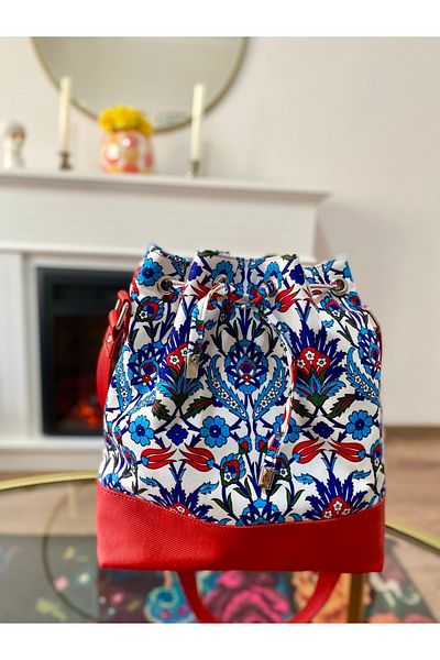 TALKING DREAMS Red Tile Patterned Bucket Bag