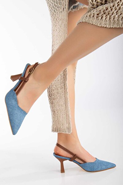 Genel Markalar arkası açık yandan direkli topuklu ayakkabı