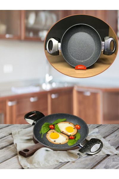 Bayev 18 Cm Granite Black Sauce Pan - Double Handled Omelette and Breakfast Sauce Pan