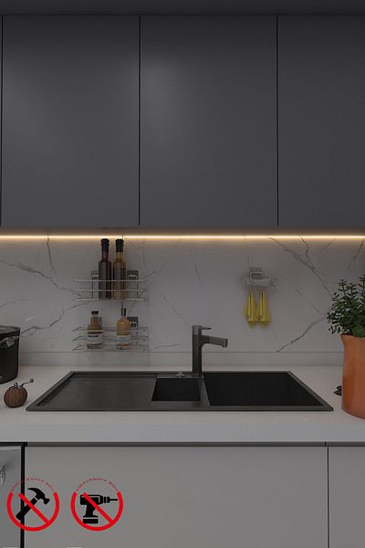 Alper Banyo 2 τεμ. Χρώμιο αυτοκόλλητο ράφι οργάνωσης - Ματ, συμπαγής θήκη σαπουνιού και θήκη για σφουγγάρια πιάτων ανθεκτική στη σκουριά