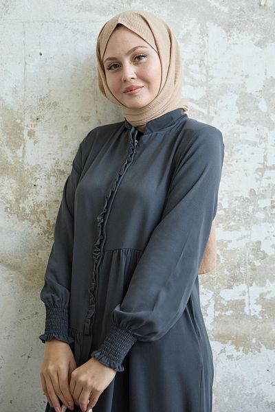 InStyle قطع غير متماثلة كشكش بات أنثراسايت فيريس
