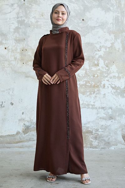 InStyle Tan Ferace με πέτρινη λεπτομέρεια - Γιακάς και μπροστινή ρόμπα