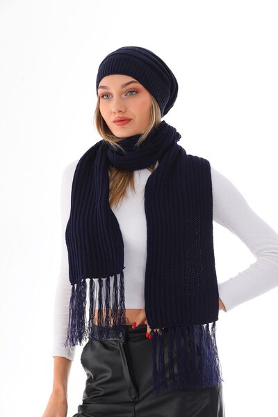 Ritagarcia Жіноча шапка з нитками, темно-синя, в'язана, комплект з шарфом