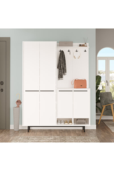 L'occi Concept Living Portmanto Vestiyer Ayakkabılık Metal Ayaklı Beyaz LG1-W