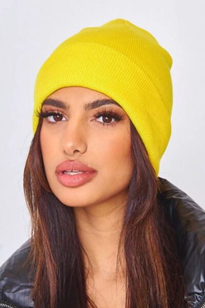 Ritagarcia Unisex Kışlık Sarı-yeşil-saks Katlamalı Bere 3'lü Set