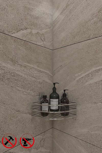 Alper Banyo Lifetime Stainless Chrome Adhesive Organizer Rack Matte συμπαγής θήκη σαπουνιού και πιάτο με σφουγγάρι.k1