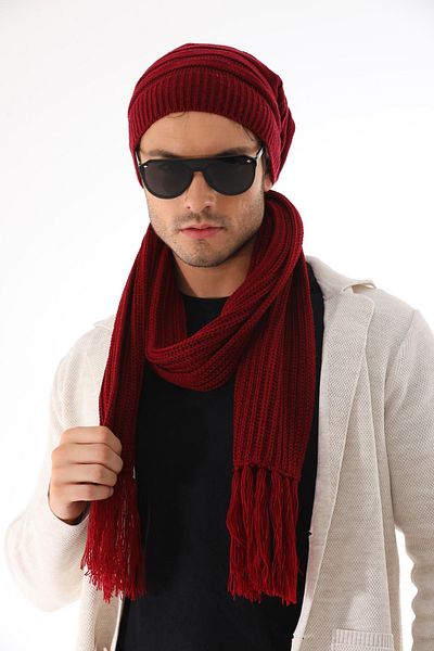 Ritagarcia Men's Burgundy Stringed Beret Scarf Set