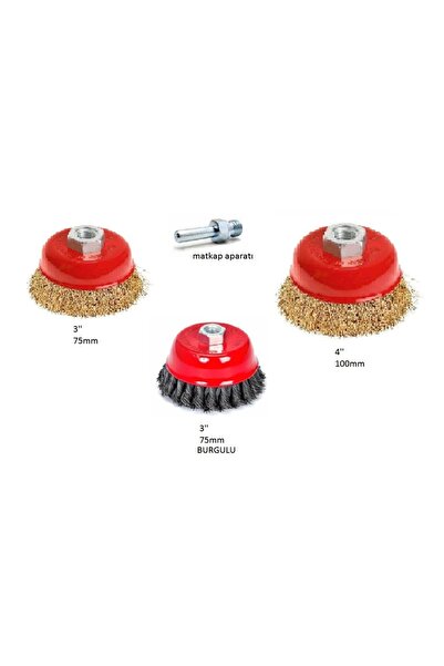 Genel Markalar 4 Parça Çanak Tel Fırça Set 75Mm Ve 100Mm Saçaklı Çanak Tel F