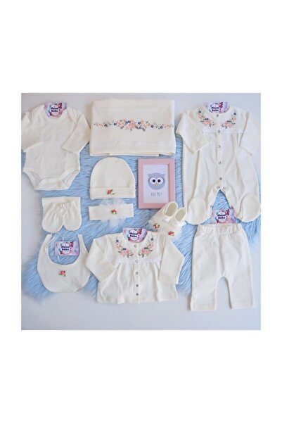 Eda Baby Kız Bebek Lüx Çiçek Nakışlı 10’lu Hastane Çıkışı Seti