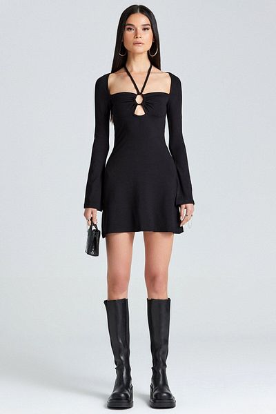 boutiquen 1926 Rochie mini neagră cu dantelă în față