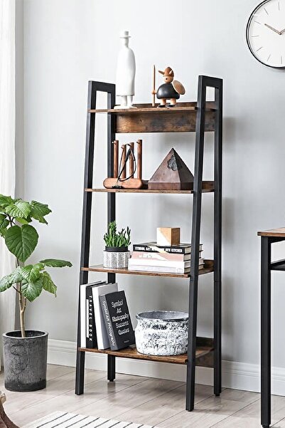 TOLIAHOME 4 Katlı Metal İskeletli Kitaplık Aksesuar Rafı ve Merdiven Raf