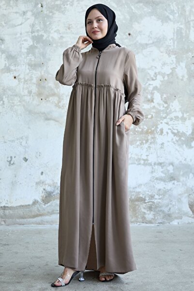 InStyle Beige Ferace - Gather with Tassel Detail on the Back