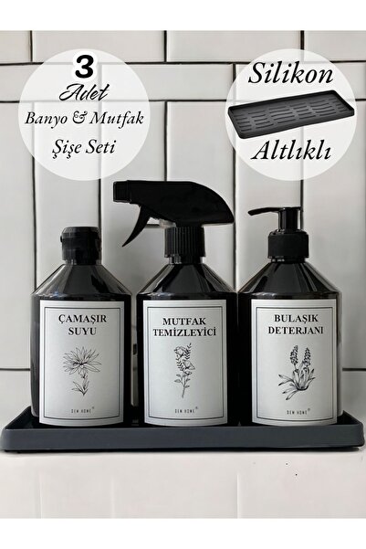 Dem Home 3 Lü Şişe Seti Ve Silikon Stand - Bulaşık Deterjanı-mutfak Temizleyi...