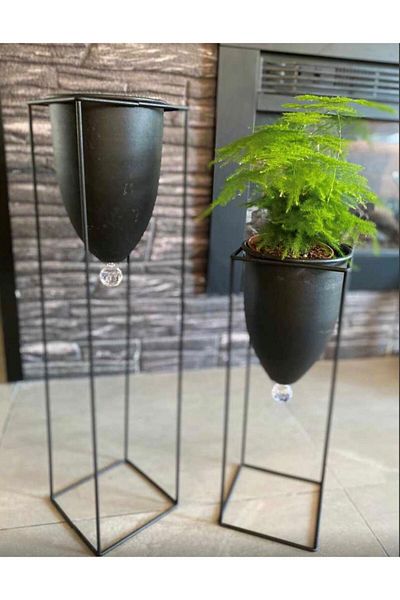MHK Collection Σετ 2 Μαύρα Βάζα Λουλούδι με Μεγάλα Πόδια