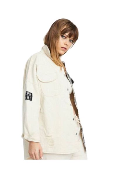 Butik Jachetă de blugi pentru femei, negru-bej, în carouri Boyfriend, blugi supradimensionați (ESTE IMPORTANT CITIȚI DESCRIEREA!)