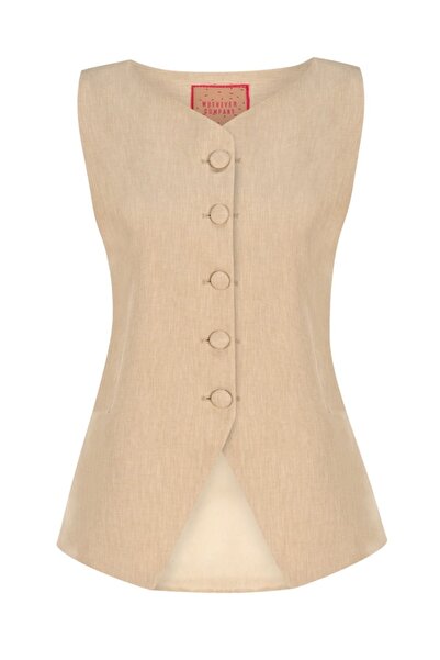 Whenever Company Krem Fit Önden Düğmeli Yelek