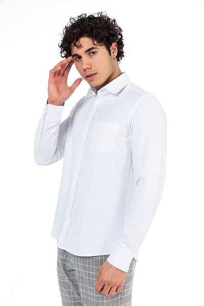 Cartellini Men's Shirt - White, Classic Fit, Pocket and Easy Iron