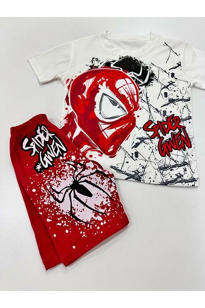 Esterella Spiderman Gwen Printed Short Sleeve Shorts Suit/ Shorts- T-Shirts Combed Suit/Kids Shorts Suit