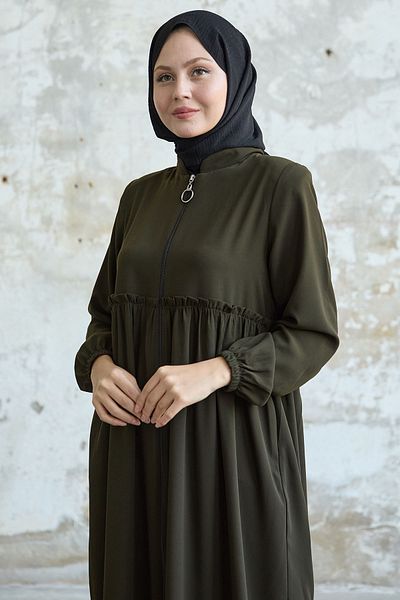 InStyle Khaki Ferace - Gather with Tassel Detail on the Back