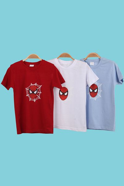Çiggo Kids Σετ μπλουζάκι με λαιμόκοψη από βαμβακερό 3 τεμάχιο Spider Printed