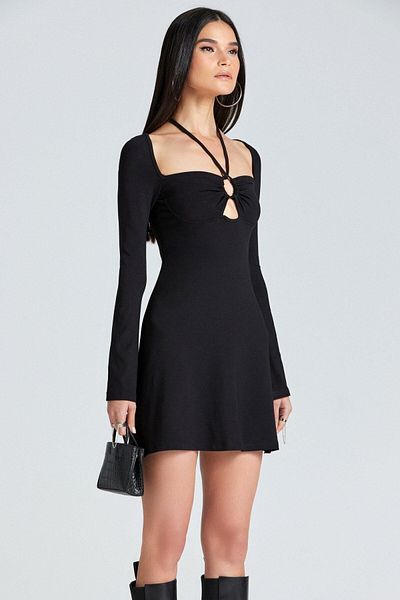 boutiquen 1926 Rochie mini neagră cu dantelă în față
