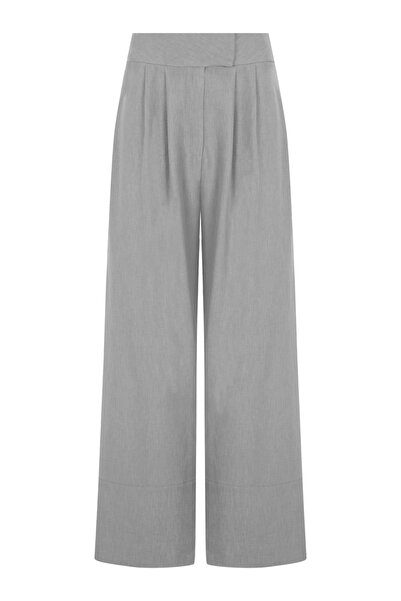 Whenever Company Gri Önden Çift Pilili Paçada Bant Detaylı Palazzo Pantolon