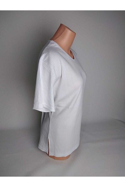 YAŞAR TRİKO Tricou alb cu decolteu în V, 100% bumbac, pentru femei - Bluză din bumbac pieptănat cu mâneci scurte