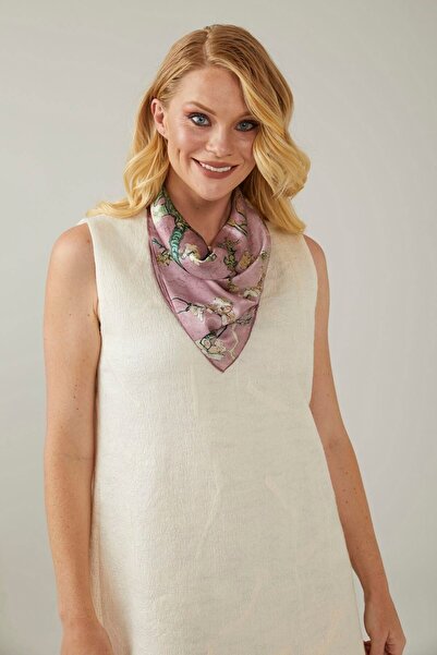 Deriderim Рожеві мигдальні квіти Мигдальне дерево День матері Квадратна атласна шовкова бандана