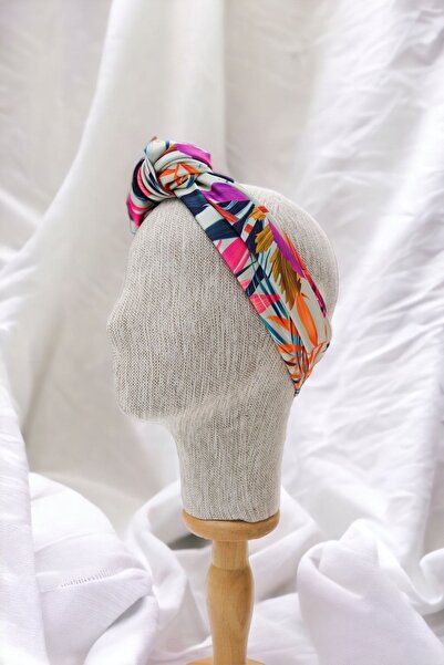 pistore Αξεσουάρ μαλλιών με μωβ φύλλα με σατέν μπαντάνα πολύχρωμο κασκόλ Νέας...