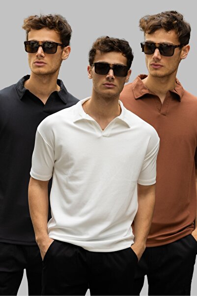 3MODA Erkek Yakalı 3 Lü T-shirt