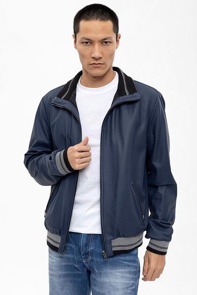 Deriderim Light Blue Carmelo Men's Zippered Double Sided Genuine Leather Coat