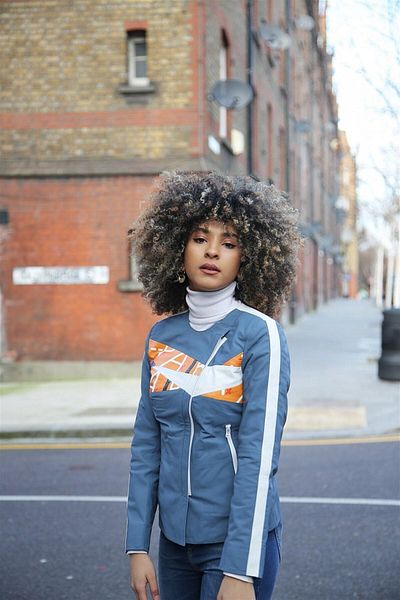 Deriderim Blue Ikigai The City Paris Printed Crew Neck Zippered Biker Women's Genuine Leather Coat
