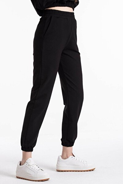 yx yustex sport Μαύρο Γυναικείο Φούτερ - Ελαστική Μέση και Πόδι, Τσέπες