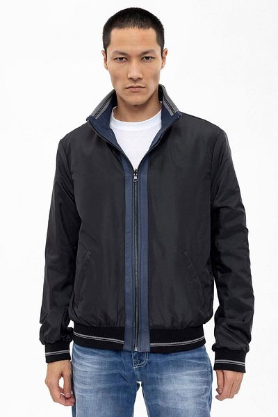 Deriderim Light Blue Carmelo Men's Zippered Double Sided Genuine Leather Coat