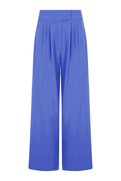 Whenever Company İndigo Önden Çift Pilili Paçada Bant Detaylı Palazzo Pantolon